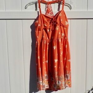 No Boundaries Orange Floral Lace Razor Back Dress, Size M